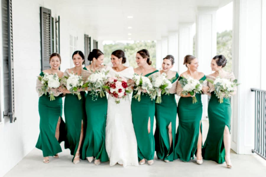 Bride and bridesmaids on Kendall Point porch.