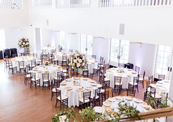 Tables set up for reception at the best wedding venue in Texas, Kendall Point!