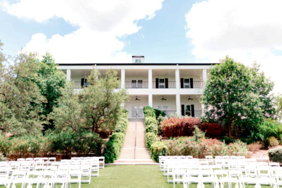 The long stone steps lead down from the bridal suite to the aisle and gazebo.