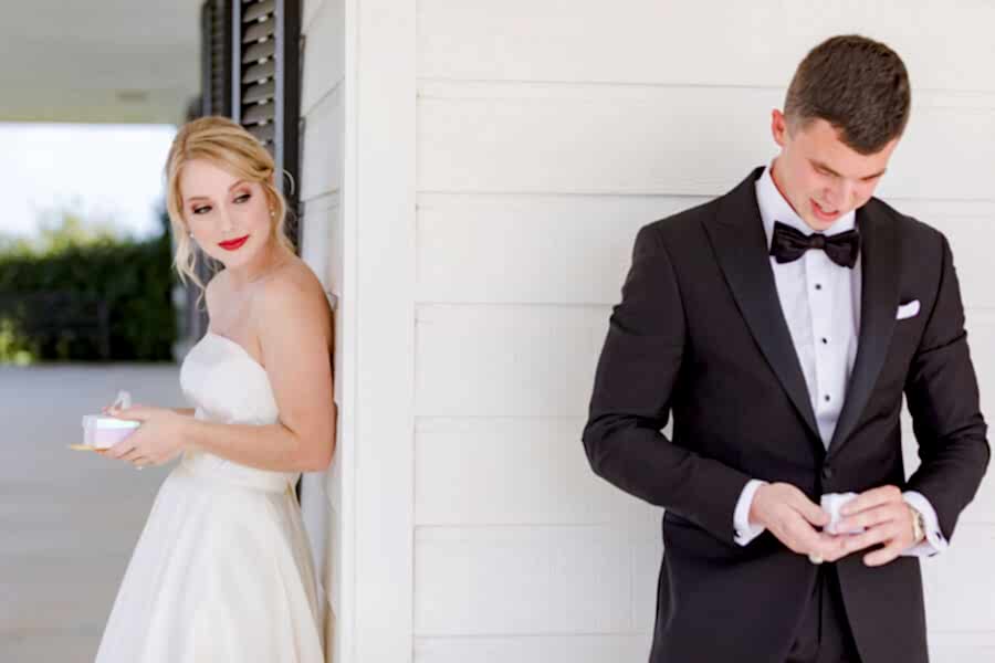 Bride and groom sharing their vows before their first look