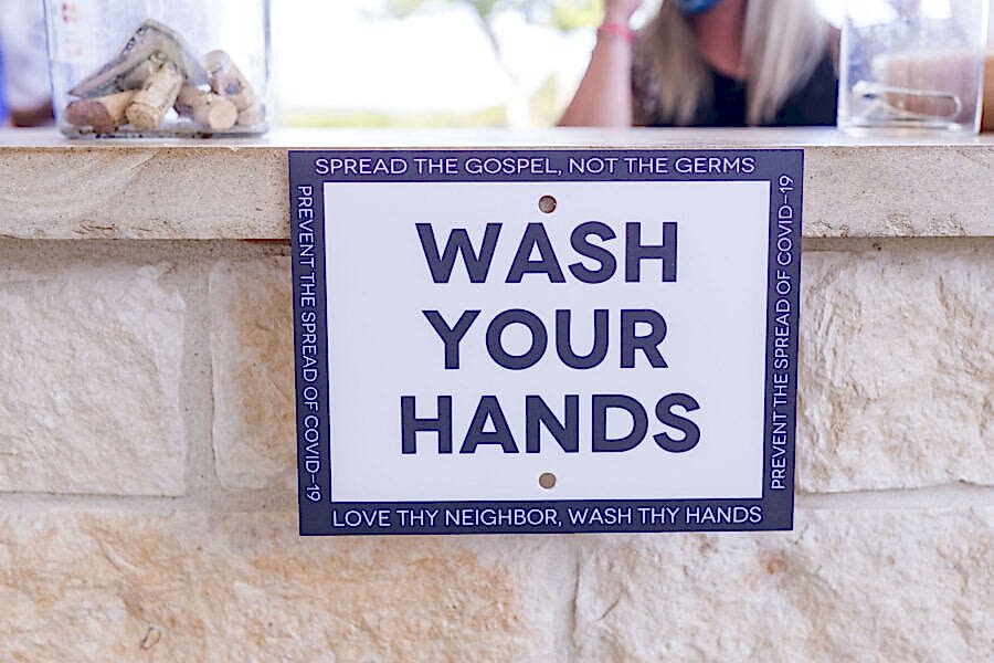 Extra signs were added encouraging guests to wash hands more frequently to encourage healthy interactions during the pandemic.