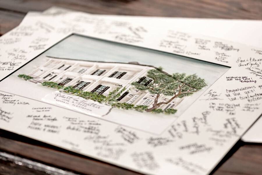 A small painting of Kendall Point with guests’ signatures