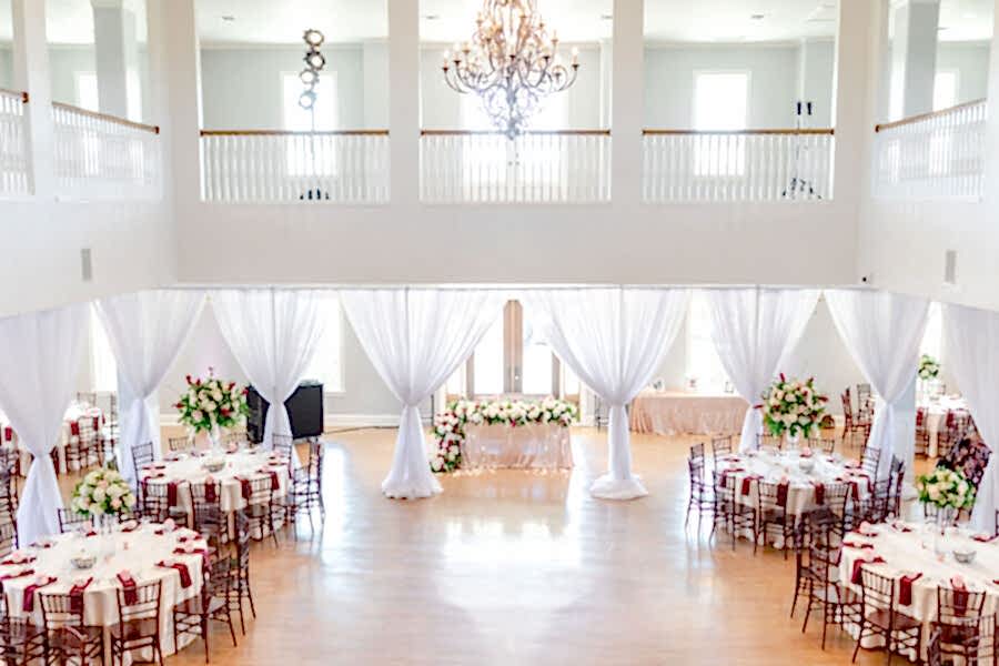 Tables set up in the Kendall Point ballroom.