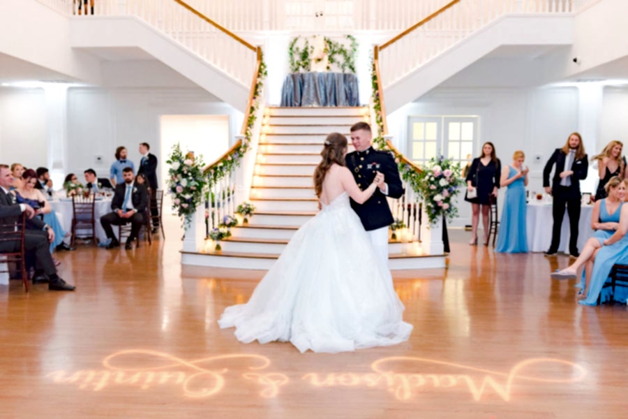 Bride and groom share their first dance.