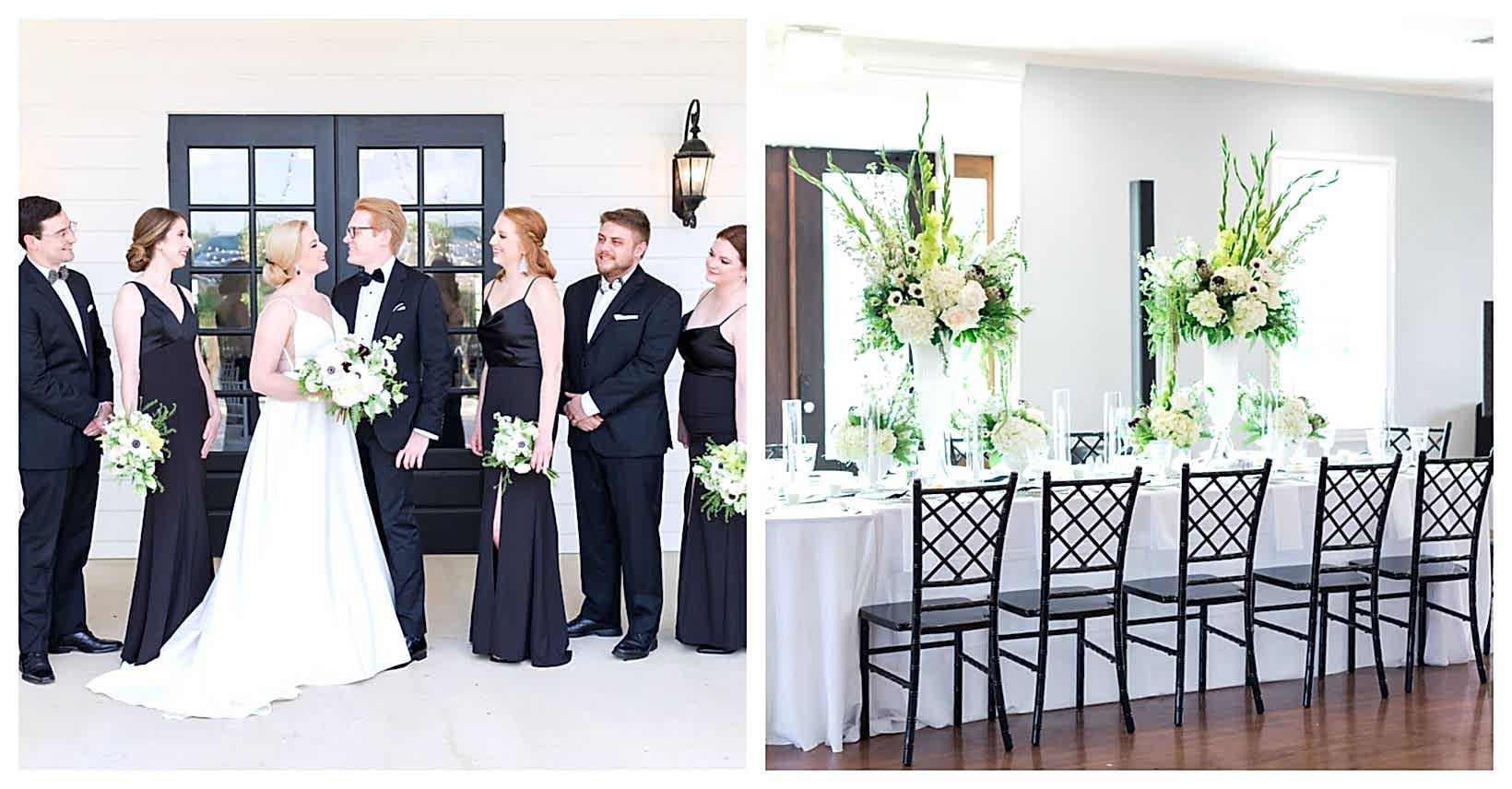Collage from a black and white themed wedding at Kendall Point
