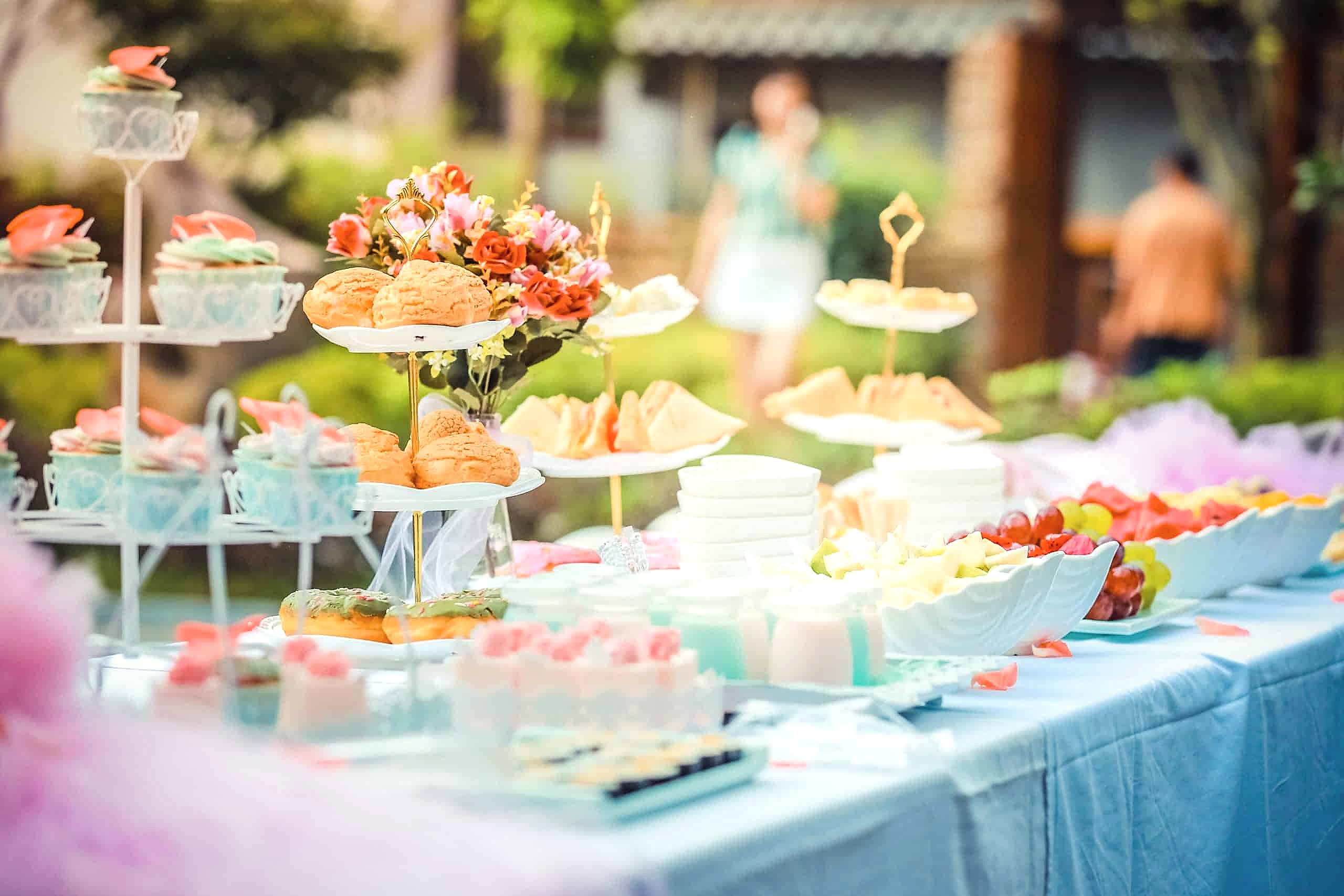 A bright, fun wedding dessert table