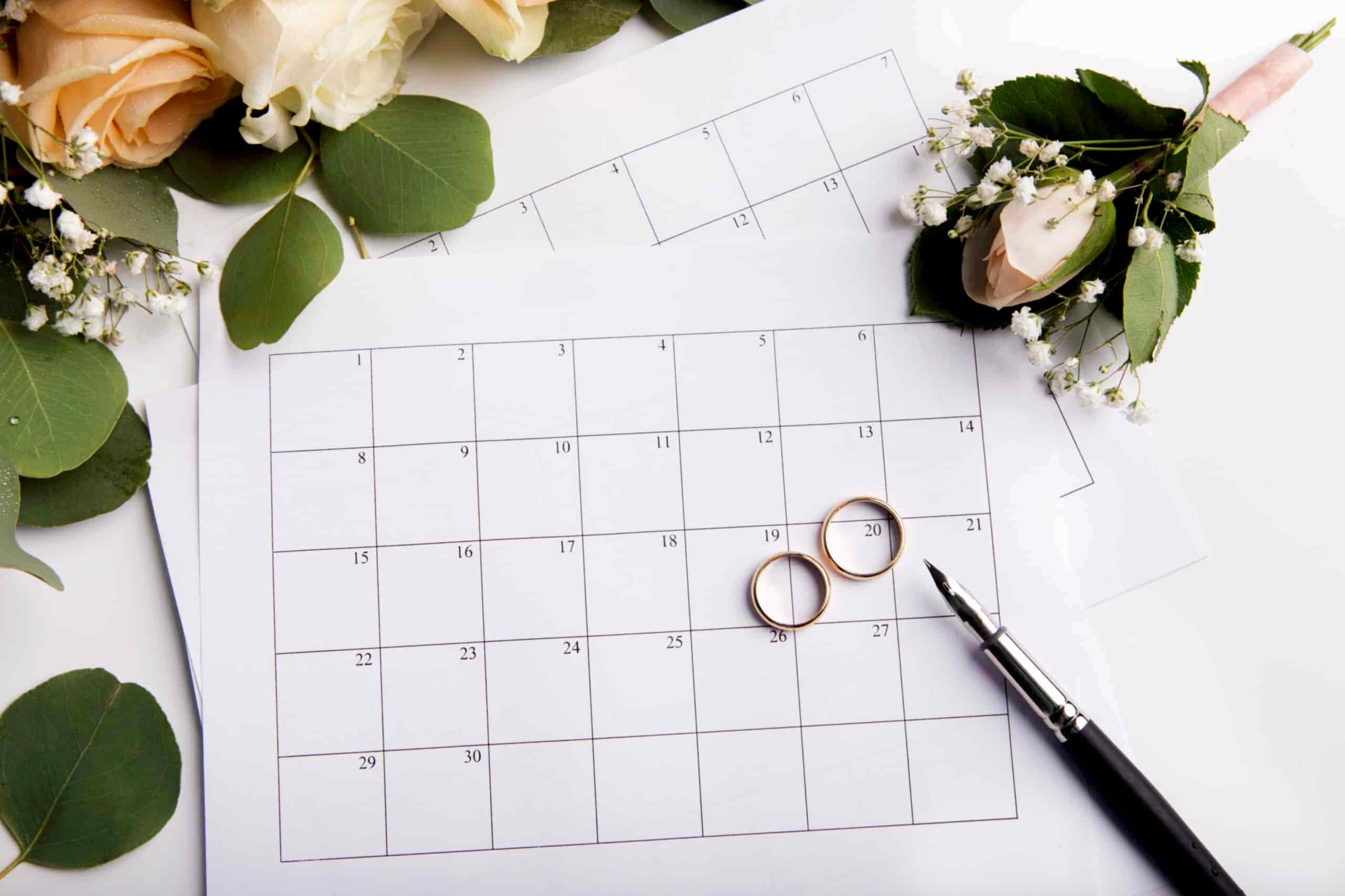 Wedding rings on a calendar
