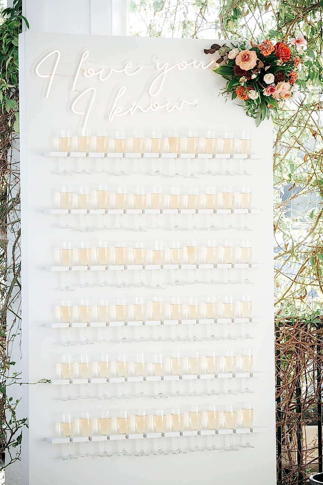 champagne display wall for wedding