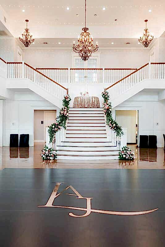 Custom dance floor gobo for wedding reception at Kendall Point