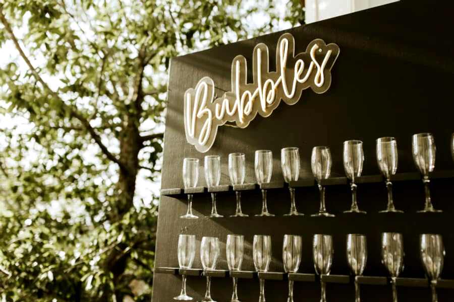 Champagne wall at Kendall Point wedding