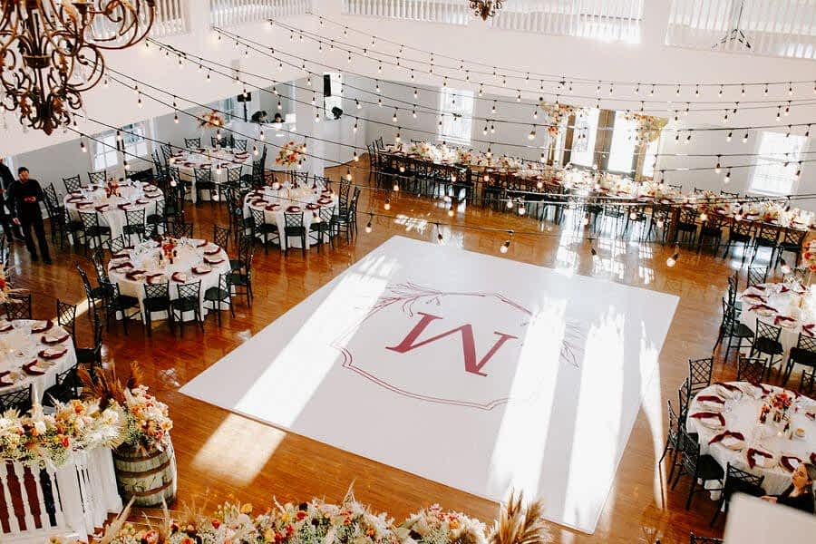 Aerial view of a custom dance floor at Kendall Point
