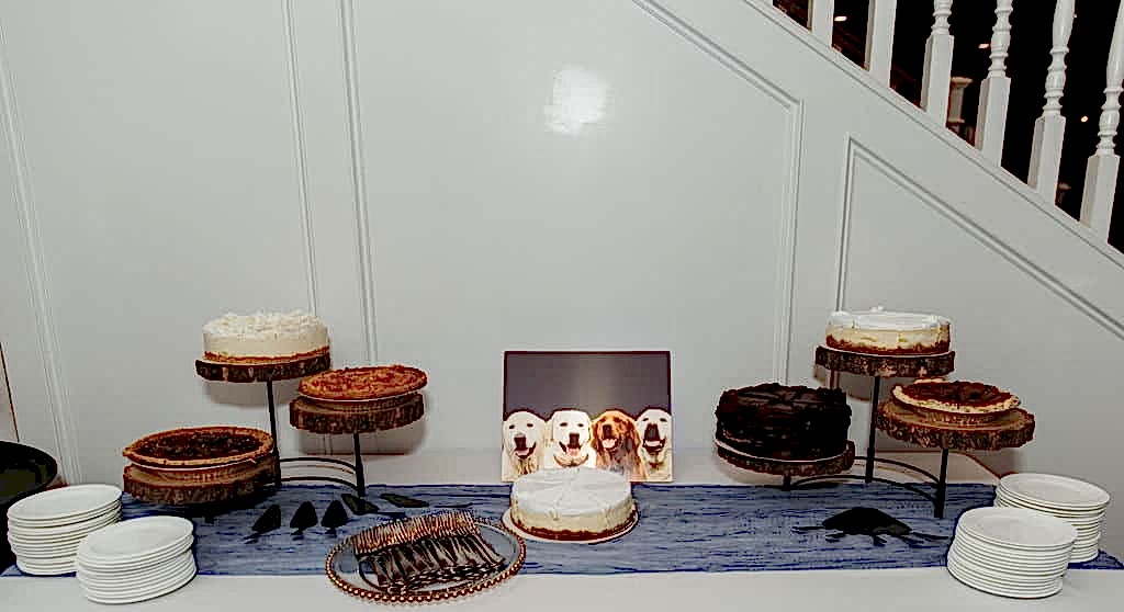 wedding dessert table at Kendall Point with various types of pie