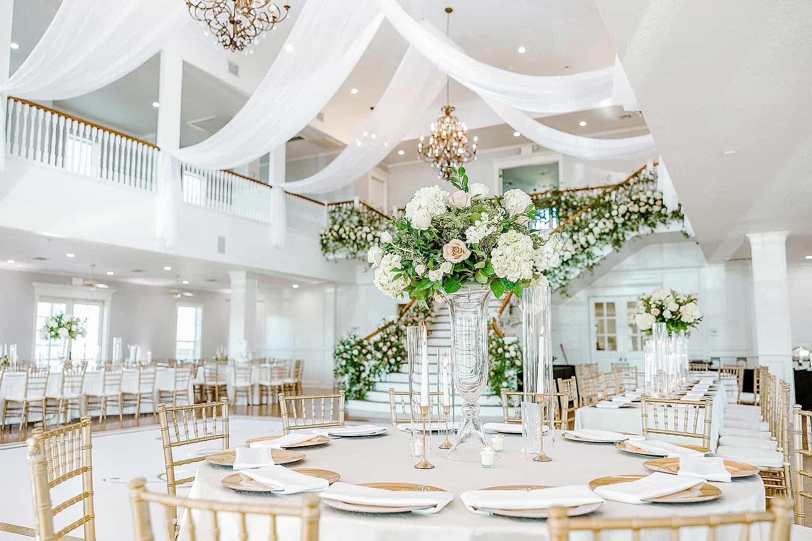 view of floral centerpiece with kendall point ballroom in the background